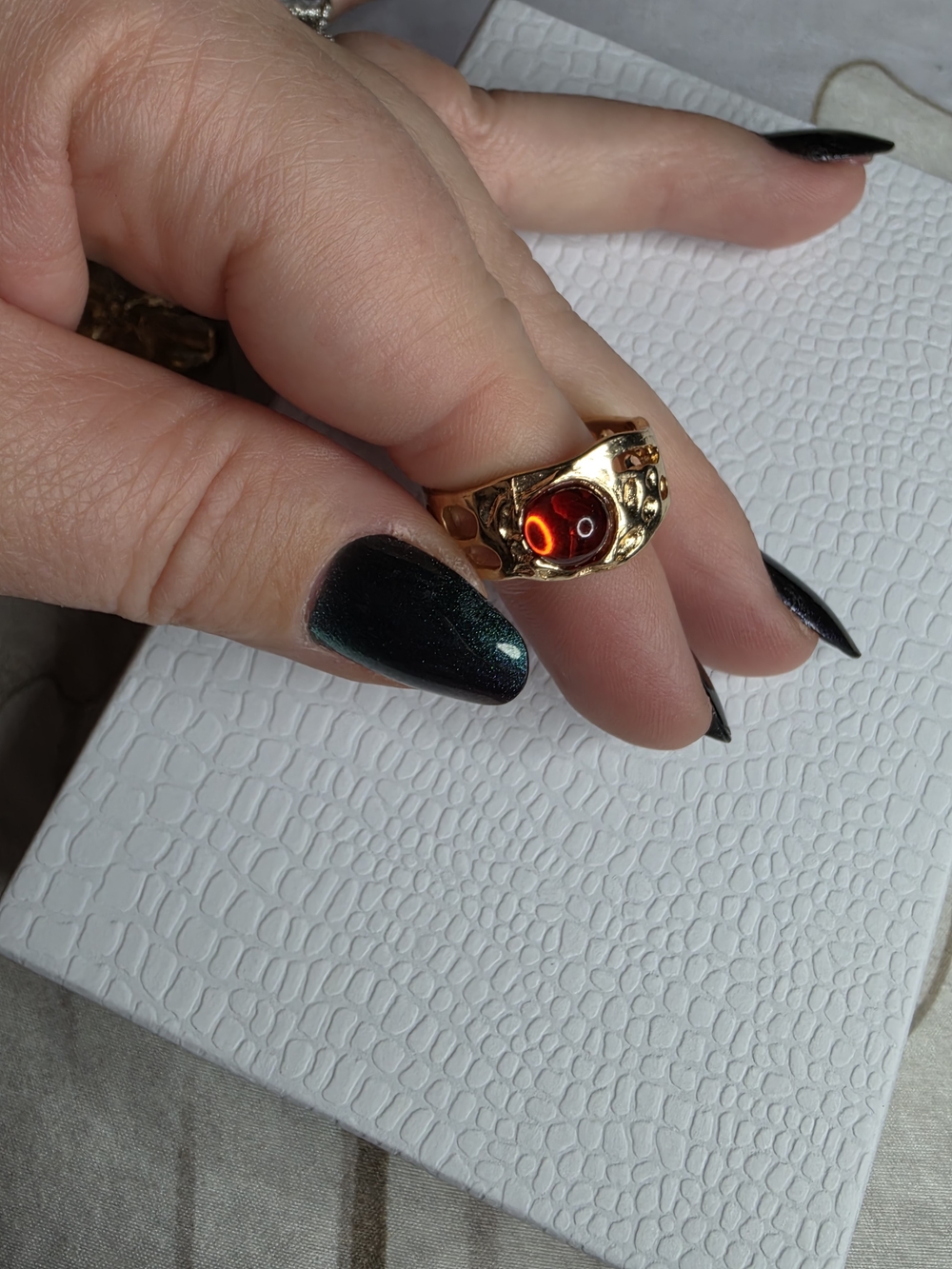 Gold Ring with Red Gemstone - Elegant Women's Jewelry